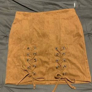 Tan suede high waist mini skirt